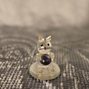 Crystal Cat Figurine with Colorful Accents